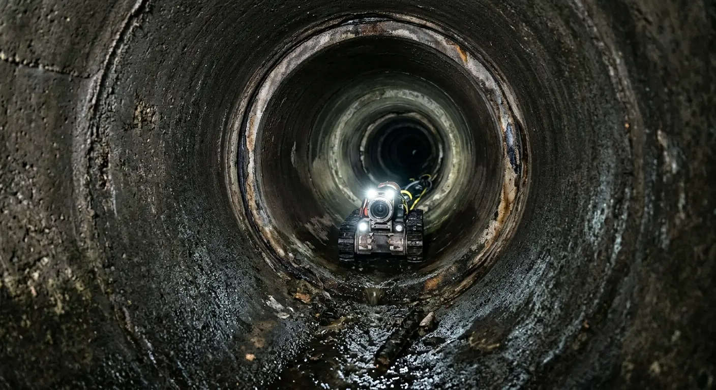 Robotic sewer camera inspecting pipe interior for Sewer Line Cleaning in Madison
